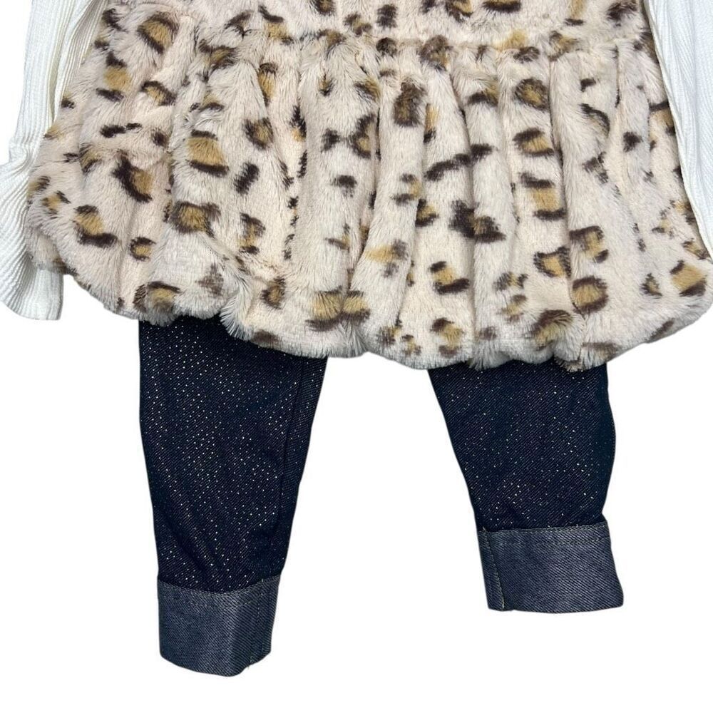 NEW Little Lass 3 Pc Outfit Faux Fur Vest, Top & Sparkle Jegging 3T - Picture 8 of 11